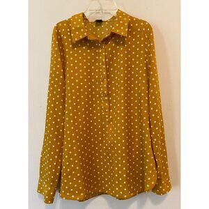 Ann Taylor Blouse Mustard Yellow Polka Dot Button-Up Top Small